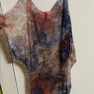 Juju & B vintage Sheer Multicolor Asymmetrical Lace Top